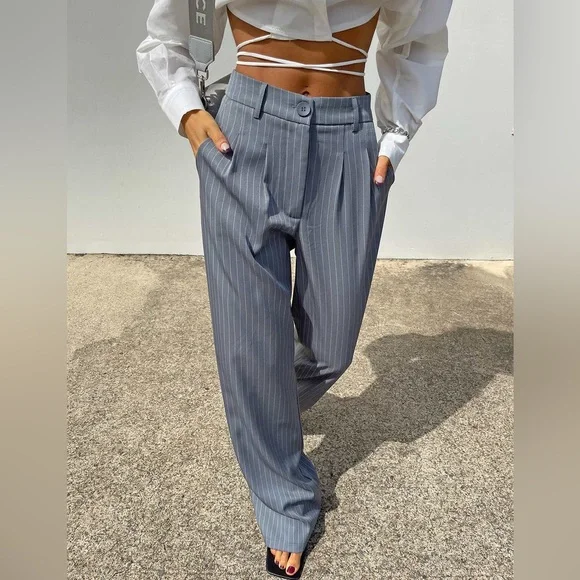 Princess Polly Archer Pants Pinstripe Grey Petite - Picture 8 of 12